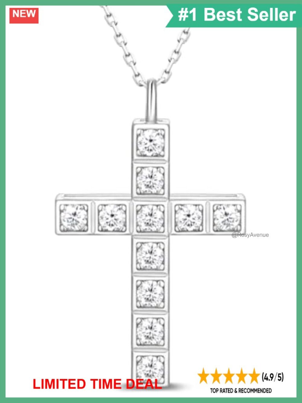 Moissanite Cross Necklace 925 Sterling Silver Gold Plated Adjustable